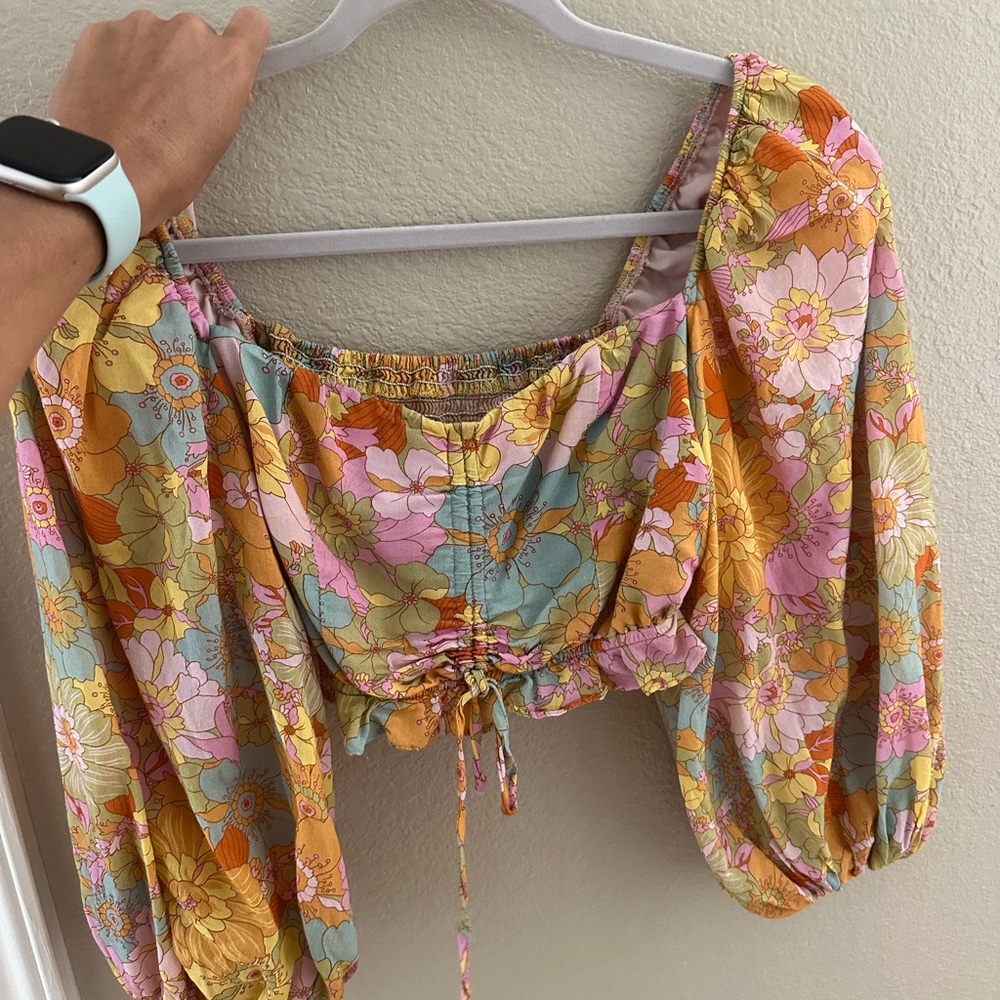 Show Me Your MuMu Floral Blouse in Pink, Orange, and Blue